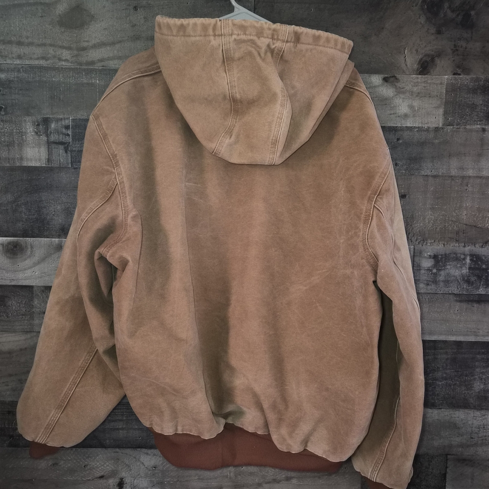 Carhartt Brown Hooded Canvas Work Jacket with Ribbed Hem - Picture 3 of 3